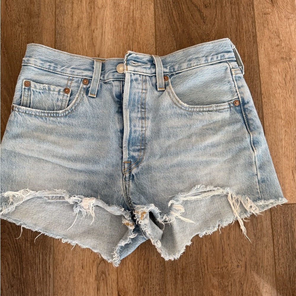 Levi's Faded Blue Ripped Jean Shorts